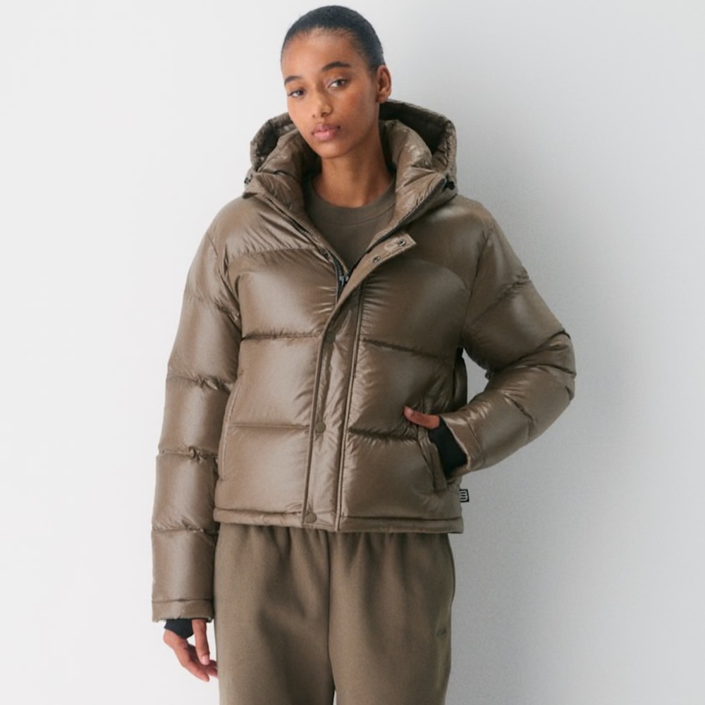 Limited edition cola taupe hi gloss aritzia shorty puffer jacket